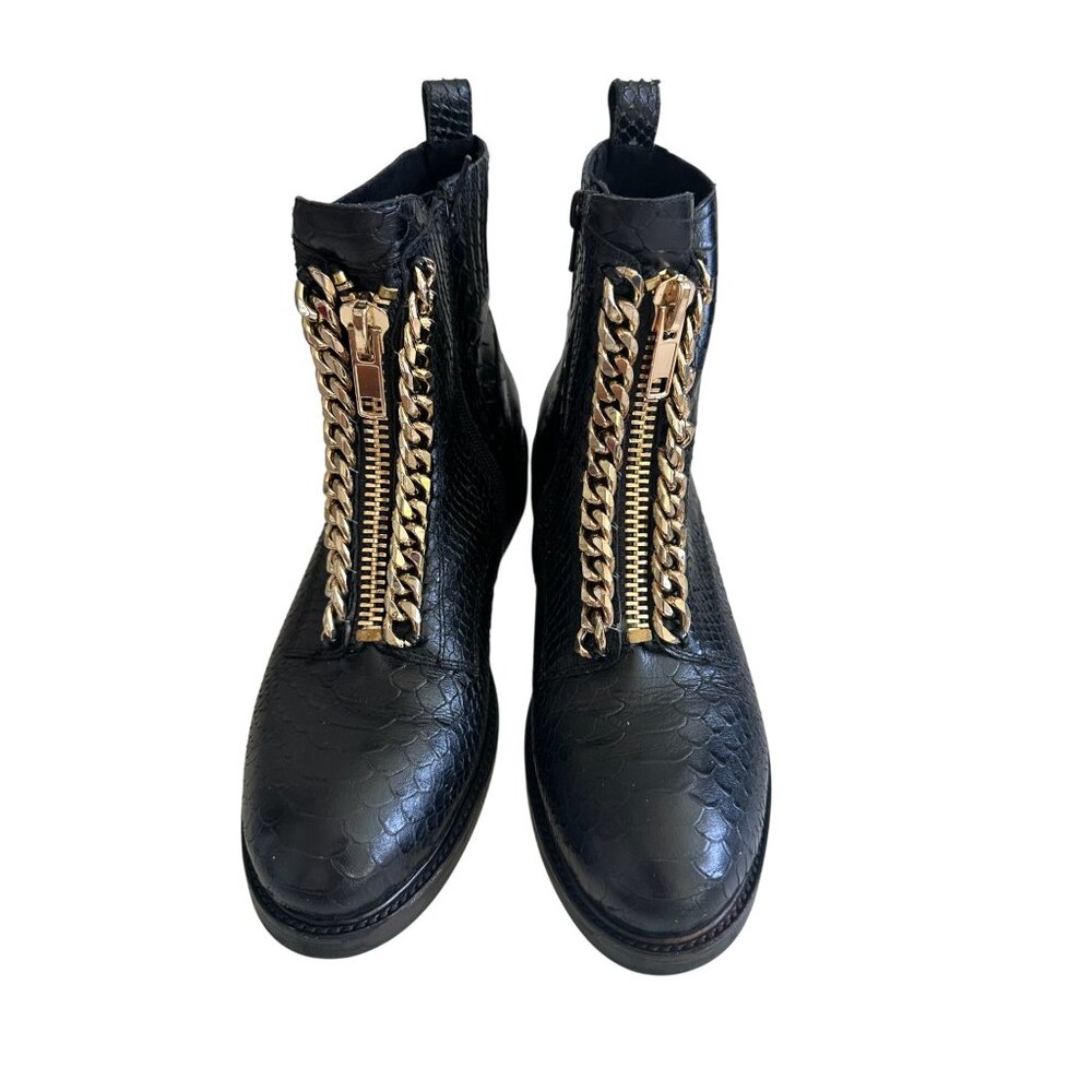 Jeffrey Campbell Black Ankle Boots with Gold Chain - Picture 2 of 9